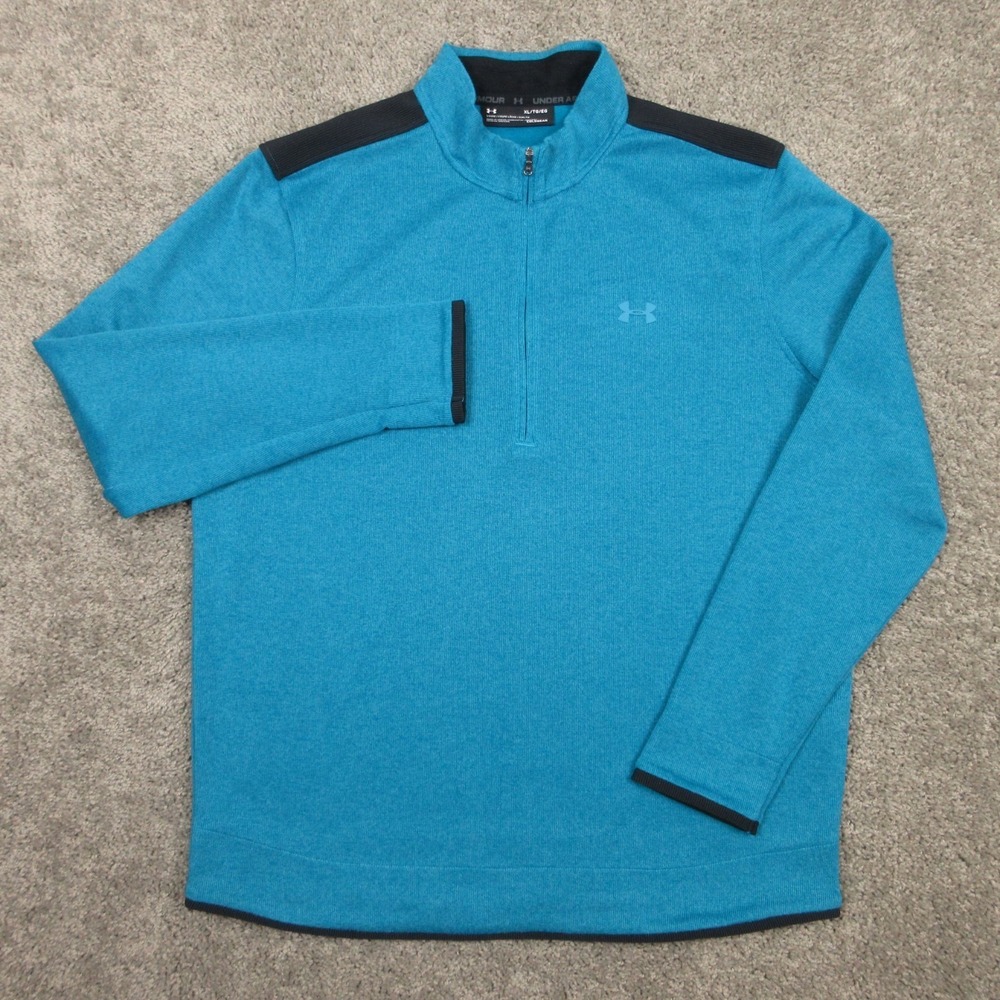 Under Armour Sweater Mens XL Blue ColdGear Knit Golf Hike Quarter Zip Pullover